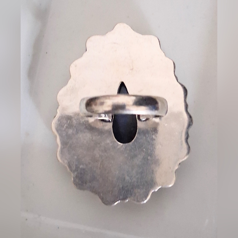 LABRADORITE AND PEARL TEARDROP STATEMENT RING SIZE 9 - Picture 4 of 5